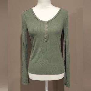 American Eagle Army Green Soft & Sexy Ribbed Henley size Small